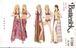5789 BUTTERICK 1970 BRA 2 PIECE SWIMSUIT, LONG COVER UP, PANTS PATTERN 12